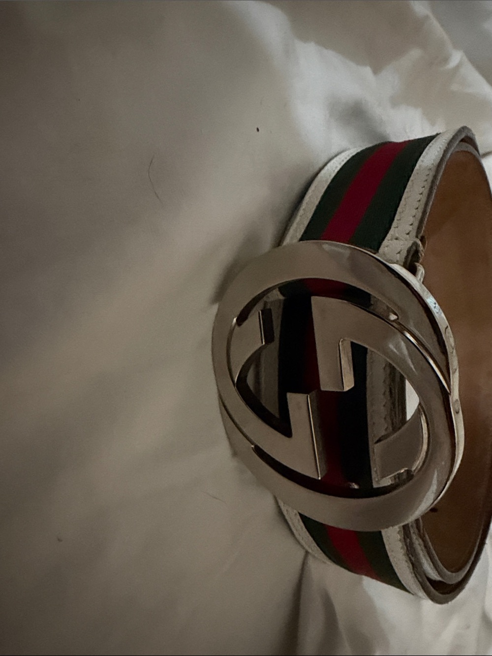 Gucci Men's Web Stripe Leather Belt with Silver Double G Buckle